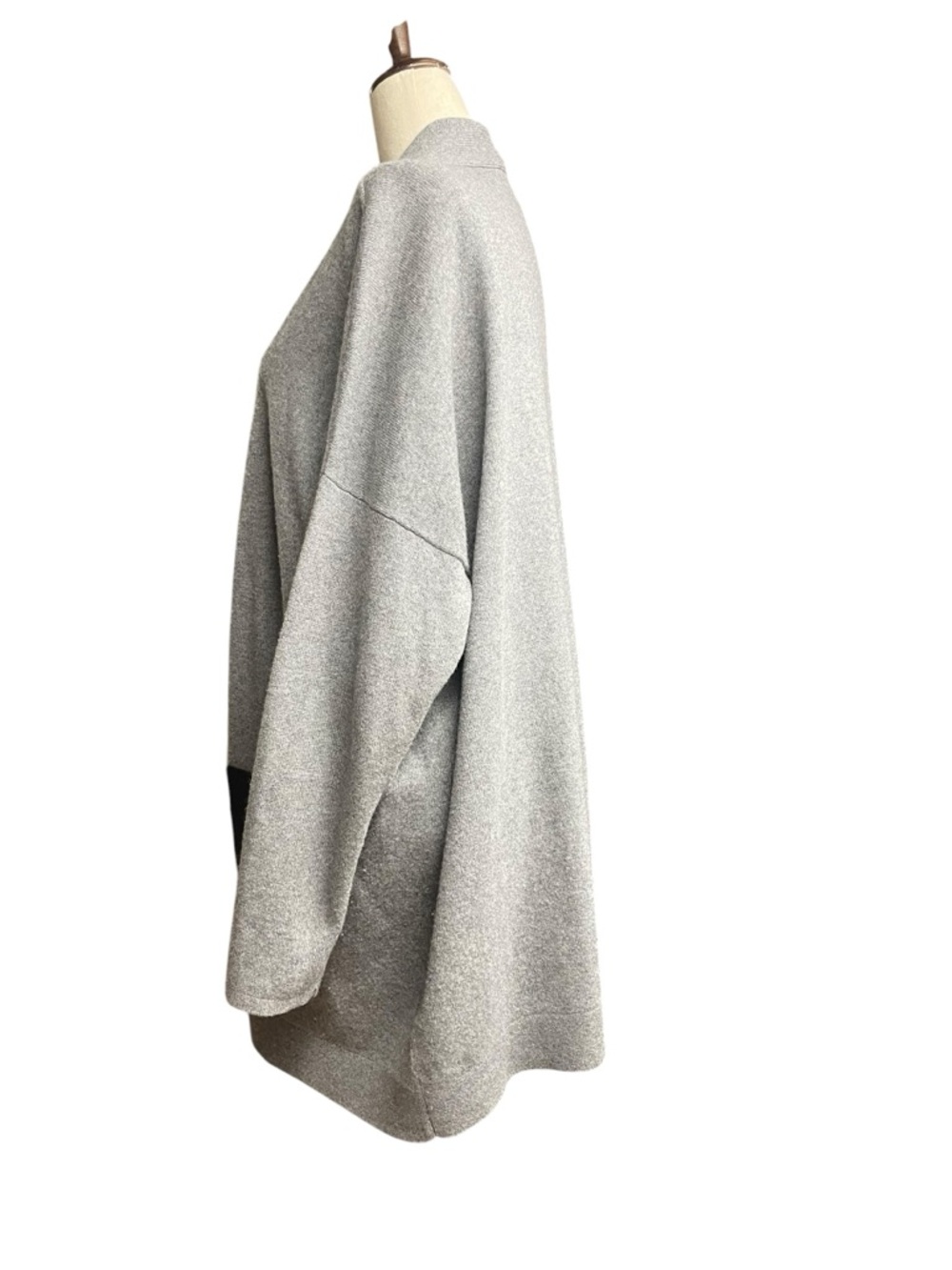 Eileen Fisher Cashmere Cardigan Sweater Large Grey Black Leather Pockets Luxe - Picture 4 of 12